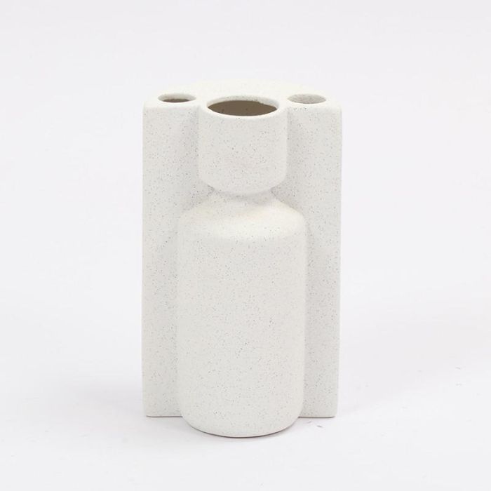 DKD Home Decor Jarrón Scandi Decorativo Cerámica Blanco, Alto 23.5 cm, Ancho 14 cm, Largo 11.5 cm, Set de 4 Unidades