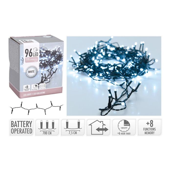 Guirnalda a pilas multifuncion 96 leds cable negro luz blanco frio 7,5m 8 funciones temporizador 1