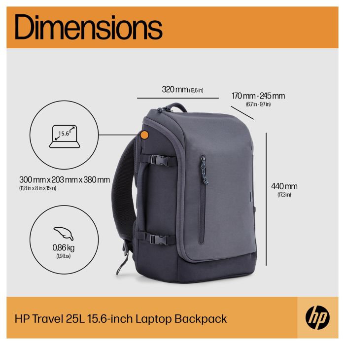 HP Mochila para portátil de 25 litros, 15.6 pulgadas, Gris Hierro HP Mochila para portátil de 25 litros, 15.6 pulgadas, Gris Hierro