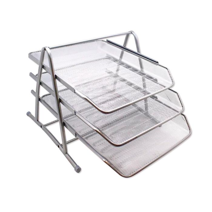 Bandeja Sobremesa Metalica Q-Connect Kf00822 Rejilla Plata 3 Bandejas Movibles 350x278x275 mm 2