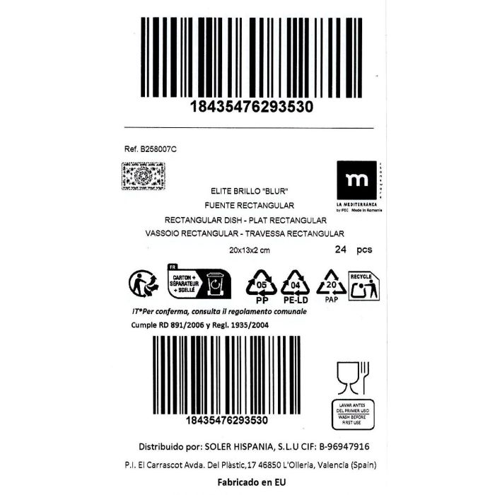 La Mediterranea Bandeja Rectangular 20 x 13 cm "Blur" (24 Unidades) 2
