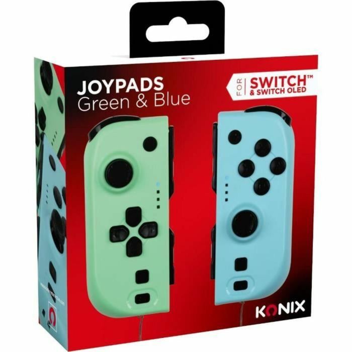 Konix Joypads para Nintendo Switch y Switch OLED con Batería de 8 horas y Función de Vibración - Verde y Azul