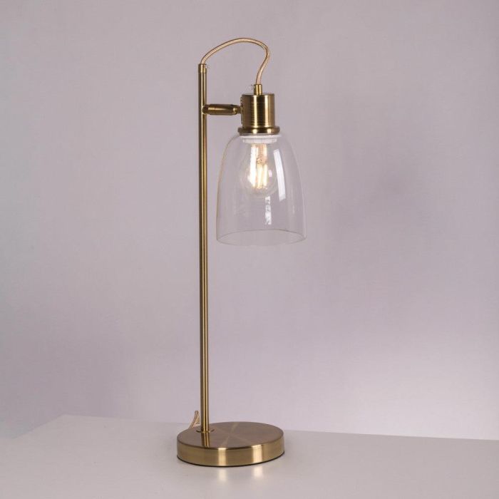 SKD-T1018 Lámpara de Mesa Najafabad de Metal y Cristal Dorado, Tulipa Transparente, Estilo Moderno Clásico Vintage, Bombilla E27 0 SKD-T1018 Lámpara de Mesa Najafabad de Metal y Cristal Dorado, Tulipa Transparente, Estilo Moderno Clásico Vintage, Bombilla E27 0
