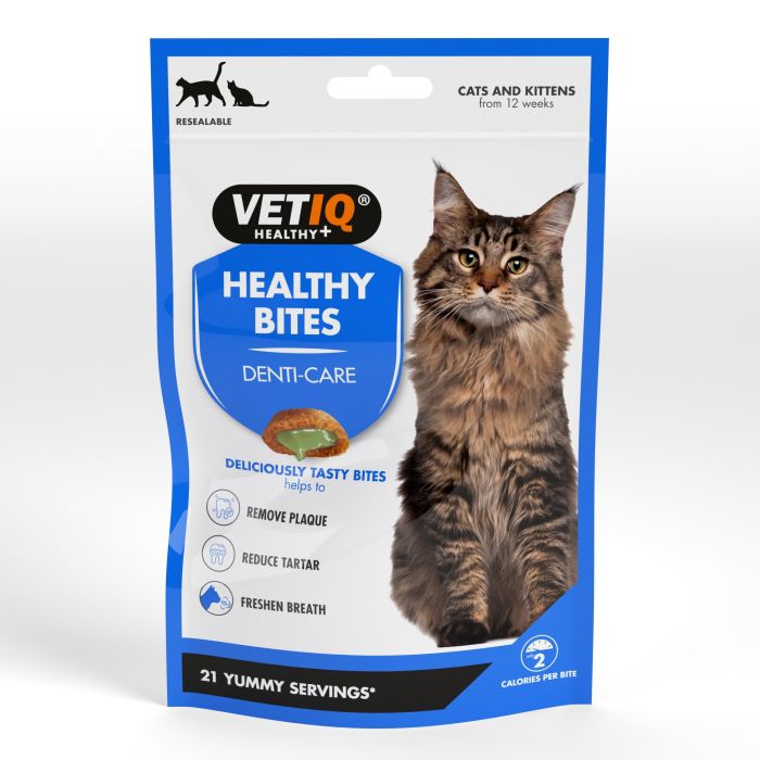 Vetiq Healthy Bites Snacks para Gatos y Gatitos - Aliento Fresco, Dientes Sanos, Doble Acción Crujiente Relleno 65g