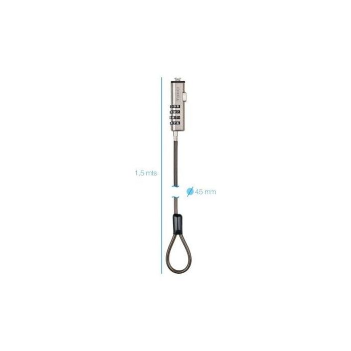 TOOQ Cable de Seguridad Tipo NANO con Combinacion para Portatiles 1.5 metros, Gris Oscuro 2
