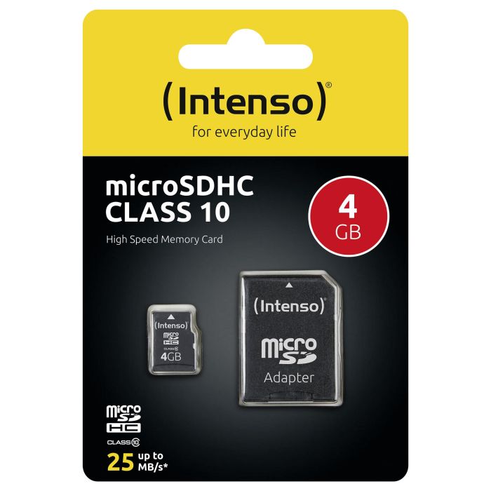 Intenso 3413450 Tarjeta MicroSDHC de 4GB Clase 10 25MB/s con Adaptador SD 3