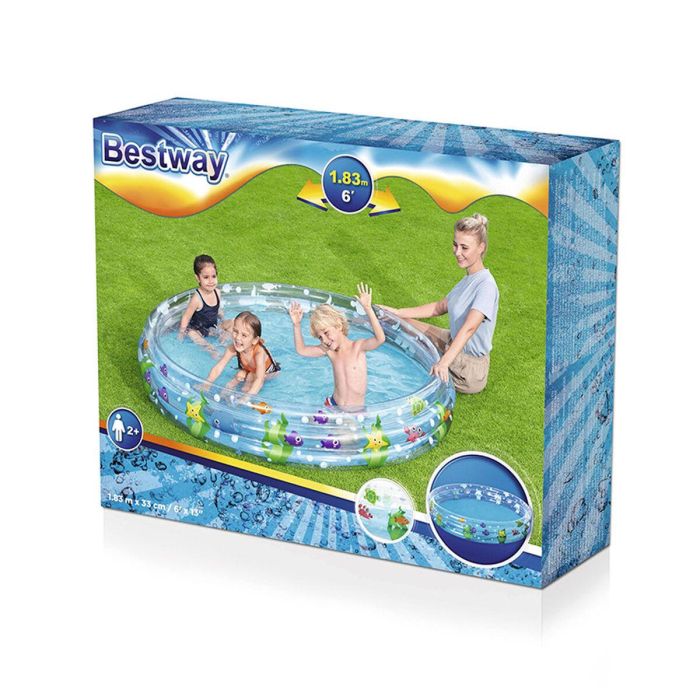 Bestway Piscina Hinchable Infantil 3 Aros Transparente Vida Marina 183x33 cm +2 Años Jardin 51005 2