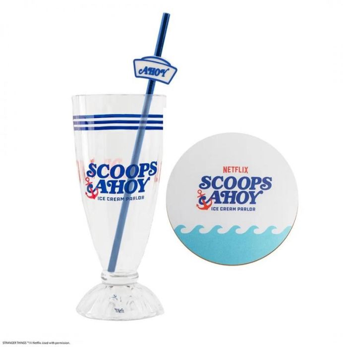 Cinereplicas Vaso y Pajita para Batido Stranger Things Scoops Ahoy Oficial
