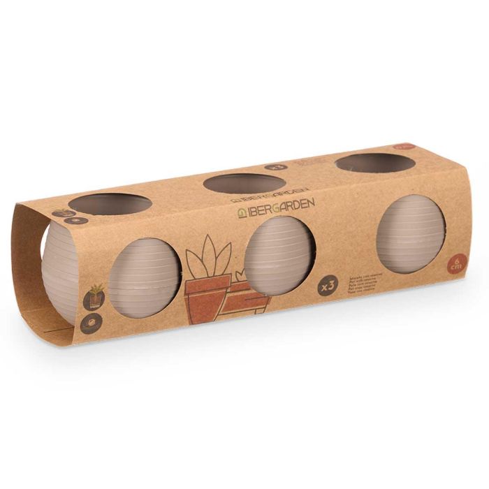 Set 3 Macetas Reserva Agua 6 Cm Taupe Ibergarden (8 Unidades) 2 Set 3 Macetas Reserva Agua 6 Cm Taupe Ibergarden (8 Unidades) 2