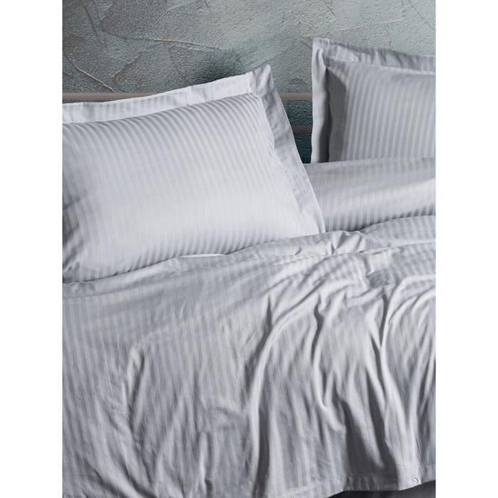 Juego de cama - 1 funda nórdica 220x240 cm + 2 fundas de almohada 60x60 cm - 100% algodón satén - Gris 3 Juego de cama - 1 funda nórdica 220x240 cm + 2 fundas de almohada 60x60 cm - 100% algodón satén - Gris 3