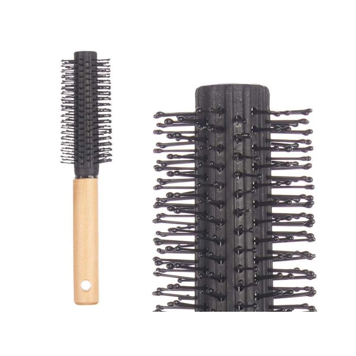Berilo Cepillo para Cabello Rizo, Mango de Madera, Plástico y Silicona 21x4.5x4.5 cm Color Madera/Negro (24 Unidades) 1