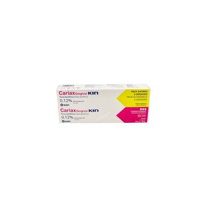 Kin Cariax Gingival Pasta Dentífrica Pack 2x125ml. Con Clorhexidina 0,12% y Flúor para Encías Delicadas, Placa y Caries.