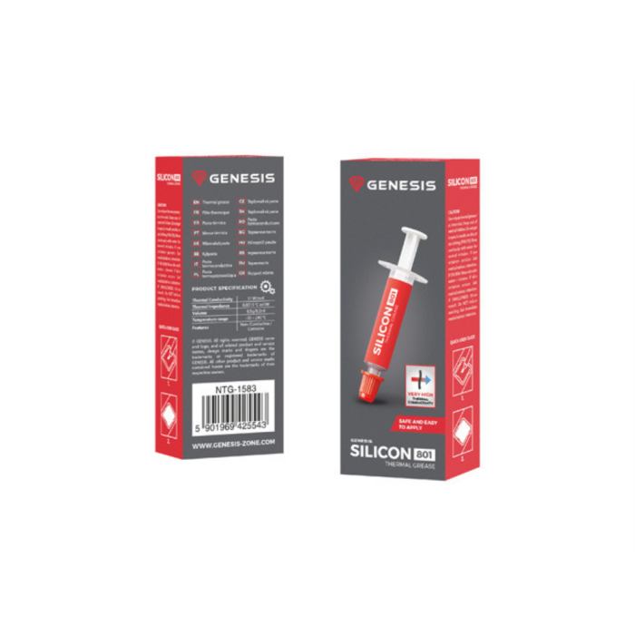 Genesis Silicon 801 Pasta térmica de alto rendimiento, compuesto disipador de calor, 11 W/m·K, 0,5 g, Gris