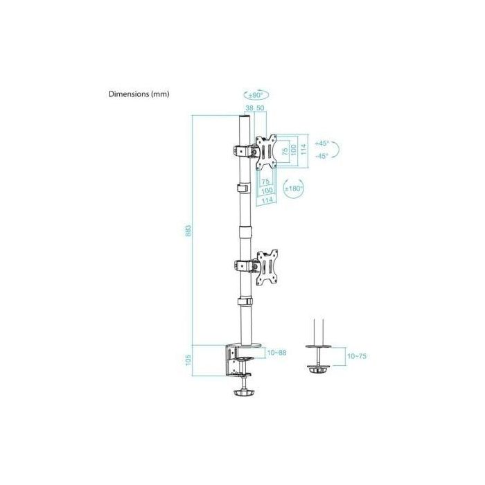 Soporte de Mesa para 2 Monitores TooQ DB1233TNV-B/ Giratorio/ Inclinable/ hasta 8kg 4 Soporte de Mesa para 2 Monitores TooQ DB1233TNV-B/ Giratorio/ Inclinable/ hasta 8kg 4