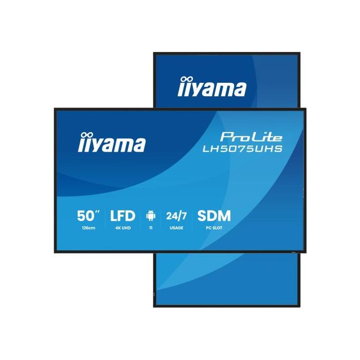 Monitor Tactil Iiyama 50" 3840X2160, Uhd Va, 500Cd/M2, Horiz Vert,Failover,Mm 2X 10W, Hdmi 3X, Dp, Dp-Out, Usb 2.0 X2, Wifi, Lan, Media Play Usb, Lan / Rs232C, Iisignage2, Iishare, Iicontrol Android 11, Pc-Slot Sdm-L, 24/7, Vesa 400X400 (Lh5075Uhs-B2 0 Monitor Tactil Iiyama 50" 3840X2160, Uhd Va, 500Cd/M2, Horiz Vert,Failover,Mm 2X 10W, Hdmi 3X, Dp, Dp-Out, Usb 2.0 X2, Wifi, Lan, Media Play Usb, Lan / Rs232C, Iisignage2, Iishare, Iicontrol Android 11, Pc-Slot Sdm-L, 24/7, Vesa 400X400 (Lh5075Uhs-B2 0