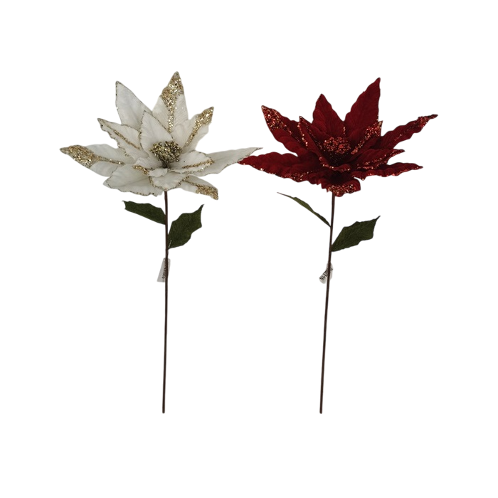DKD Home Decor Rama Decoración Navidad Tradicional Flor Pascua Rojo Blanco Poliéster PVC 33x67x33 cm (12 Unidades)