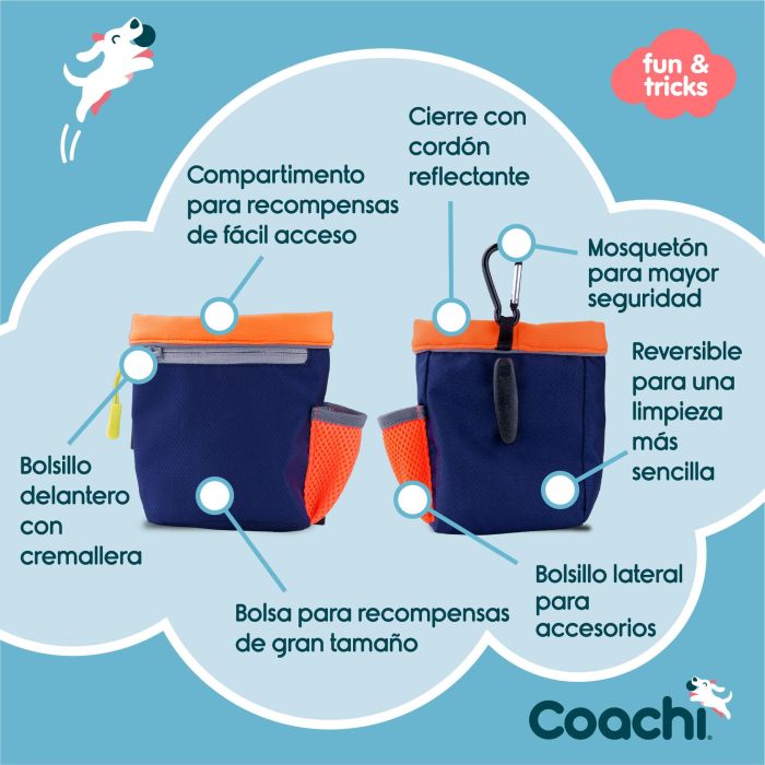 Coachi Train & Treat Bag | Bolsa de Recompensas para Adiestramiento y Paseo de Perros | Azul-Coral, Forro Reversible, Bolsillo Cremallera 4 Coachi Train & Treat Bag | Bolsa de Recompensas para Adiestramiento y Paseo de Perros | Azul-Coral, Forro Reversible, Bolsillo Cremallera 4