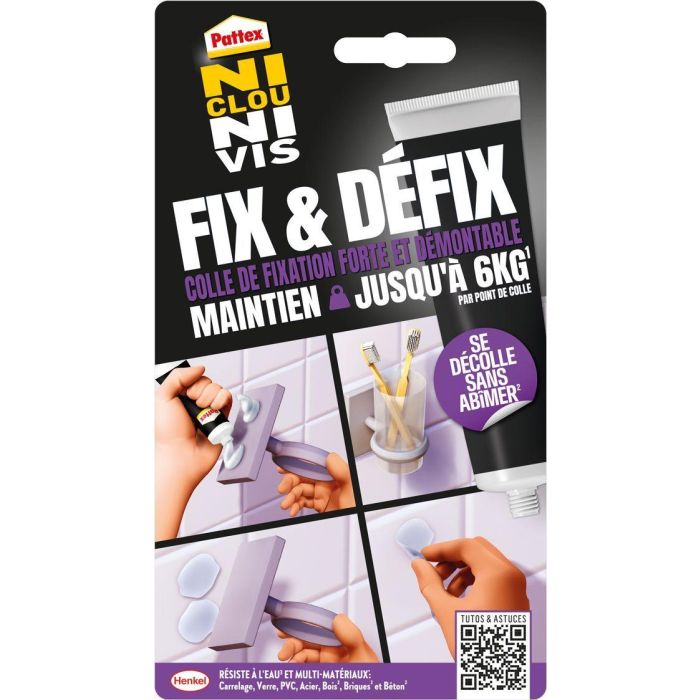 Pattex 2970856 Pegamento Fijador Adhesivo de Montaje Sin Clavos ni Tornillos Fix & Défix, Tubo 44g 0 Pattex 2970856 Pegamento Fijador Adhesivo de Montaje Sin Clavos ni Tornillos Fix & Défix, Tubo 44g 0