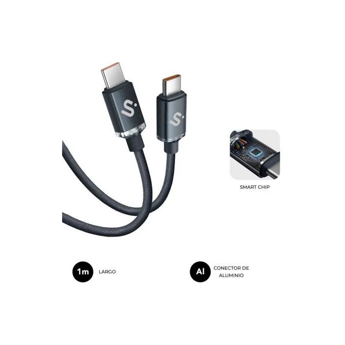 Subblim Cable USB-C a USB-C Optimus 60W, Carga Rápida PD, Nylon Trenzado, 480Mbps, 1m, Negro
