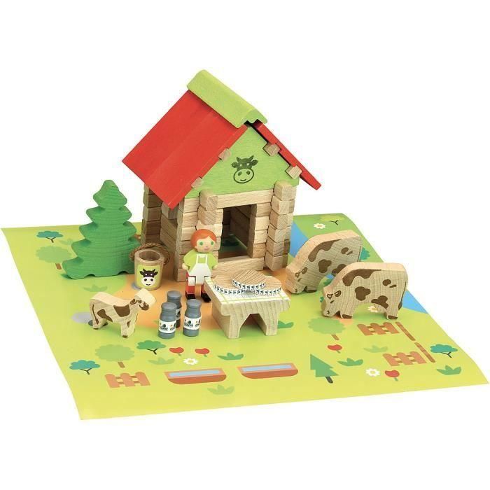 Jeujura 8224 - Juego de Construcción La Casa del Conde 50 Piezas en Madera Natural y Tintada, Incluye Accesorios, +5 Años