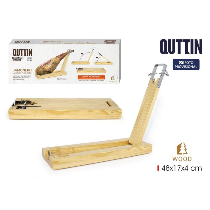 Quttin Jamonero de Madera Plegable Total – Soporte para Jamón Serrado, Cocido o Ibérico con Dimensiones de 48 x 17 x 4.5 cm (6 Unidades)