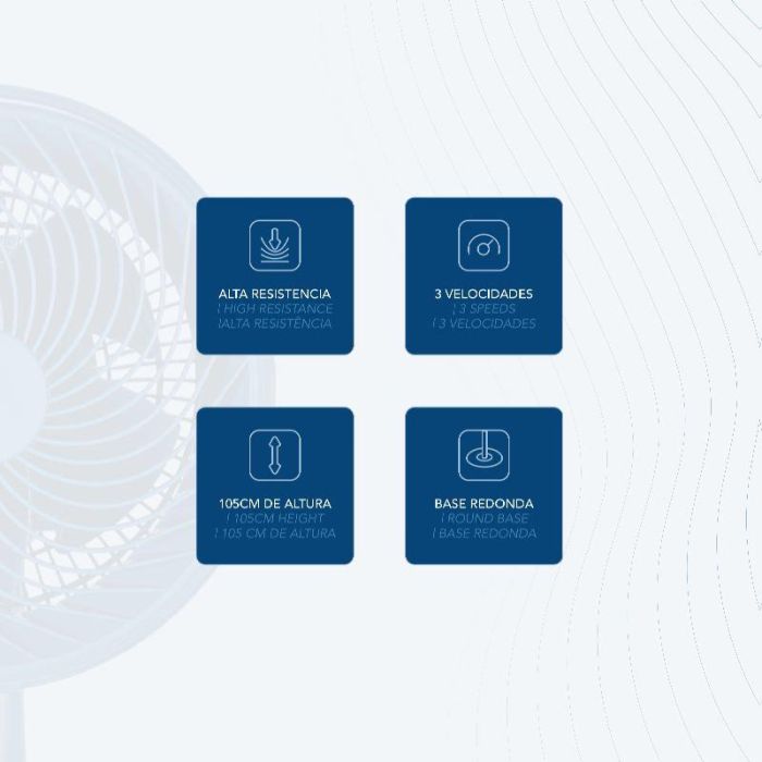 Daewoo Ventilador de Pared o Sobremesa High Speed 80W, 10 Pulgadas/25cm, Base Redonda, Color Azul