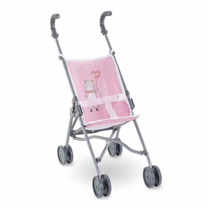 Corolle Cochecito de caña rosa ligero y plegable, 2 puntos de cierre de seguridad, para muñecas de 36-42 cm, desde 3 años