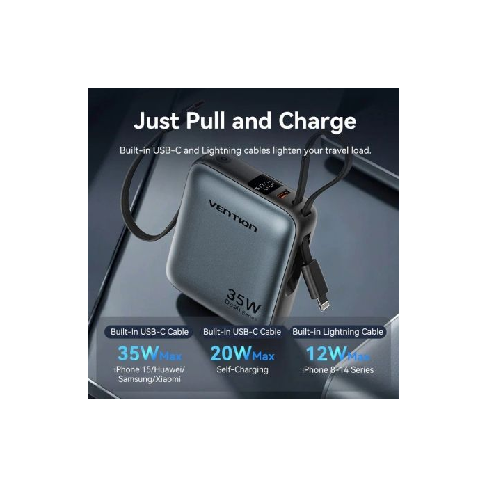 Powerbank 10000mAh Vention FHFN0/ 35W/ Gris/ Incluye Cable USB TIpo-C y Lightning 3 Powerbank 10000mAh Vention FHFN0/ 35W/ Gris/ Incluye Cable USB TIpo-C y Lightning 3
