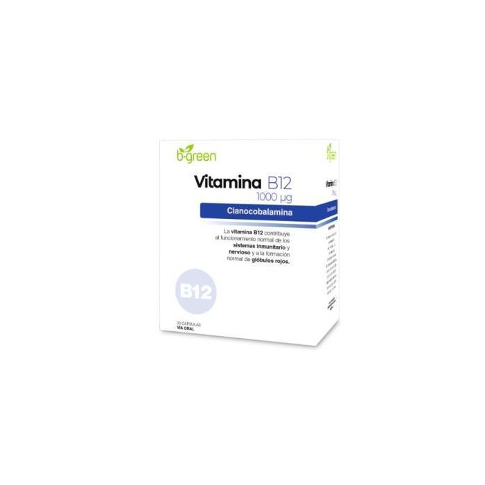 B.GREEN Vitamina B12 1000mcg 30 Cápsulas. Reduce Cansancio y Fatiga. Apto Veganos, Sin Gluten ni Lactosa