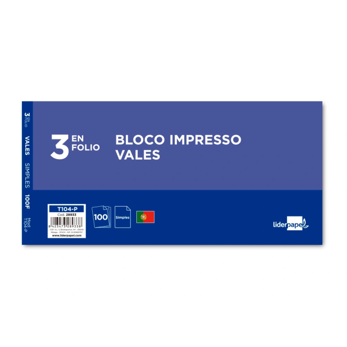 Liderpapel Talonario Vales Tres en Folio 104 Texto en Portugues 1