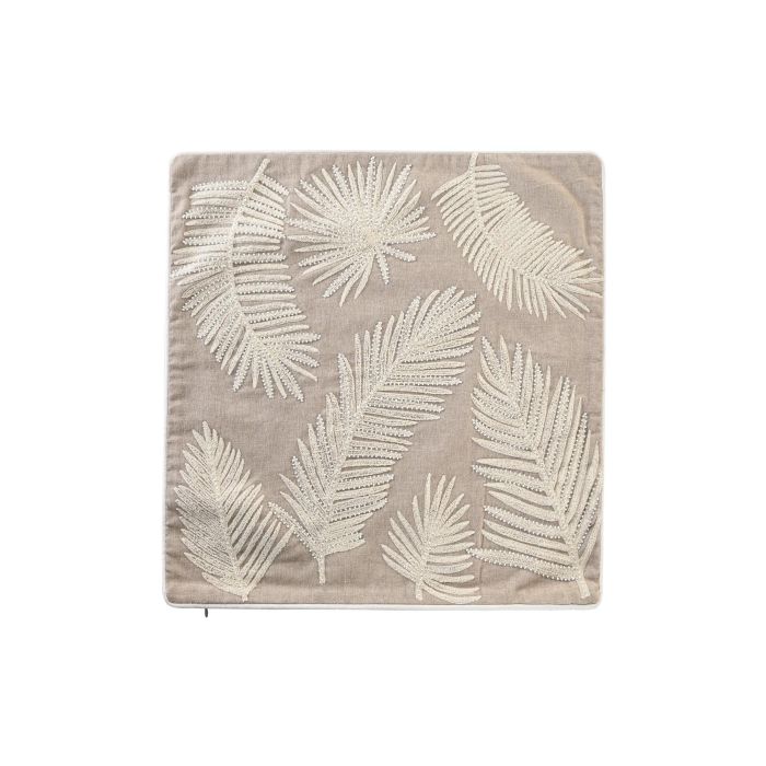 DKD Home Decor Funda de Cojín Marrón Poliéster con Hojas y Cremallera Oculta 50x50 cm