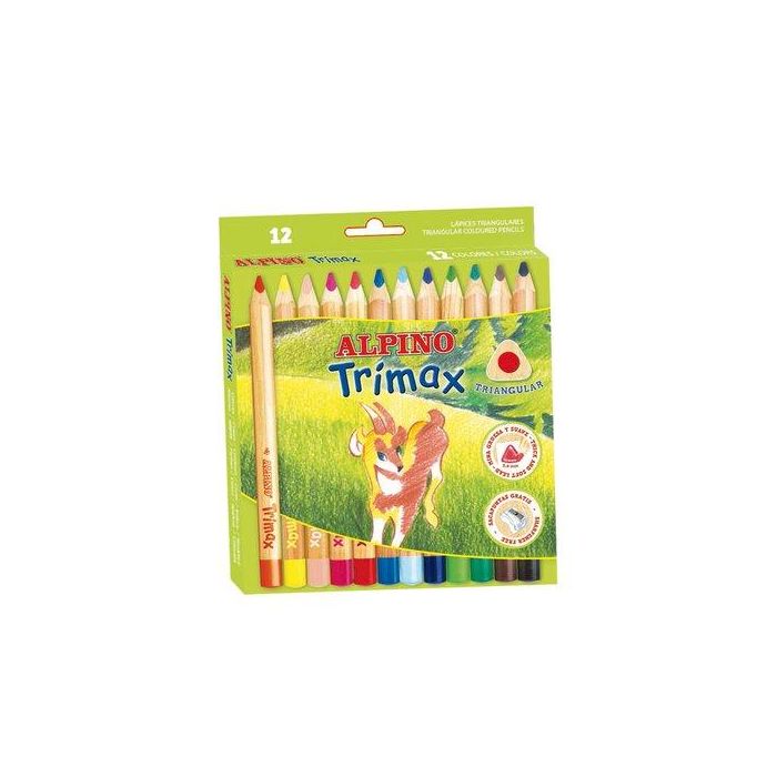 Alpino Lápices de Colores Trimax 177 mm, Estuche con Sacapuntas, Surtidos, 12 Unidades