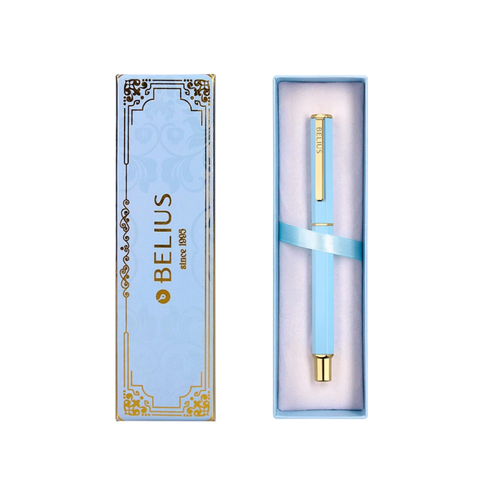 Belius Macaron Bliss Boligrafo Forma Hexagonal Celeste y Dorado Tinta Azul Punta 0.8 mm 7