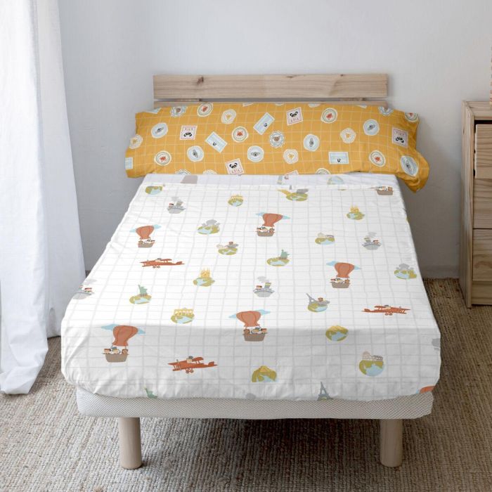 Juego de Sábanas HappyFriday Mr Fox World Trip Multicolor Cama de 105 2 Piezas 3