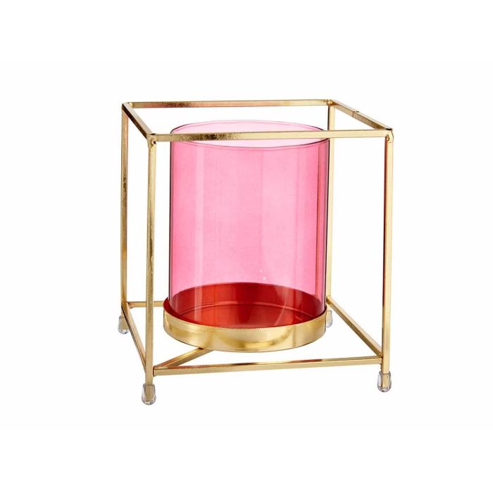 Base Vela Cristal Cuadrada Rosa Metal Oro Giftdecor 14x15.5x14 cm (8 Unidades) 1 Base Vela Cristal Cuadrada Rosa Metal Oro Giftdecor 14x15.5x14 cm (8 Unidades) 1