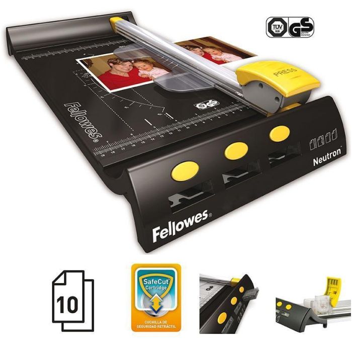 Fellowes Cizalla Neutron A4 para 10 Hojas, Mecanismo SafeCut, Cortadora de Papel Negro