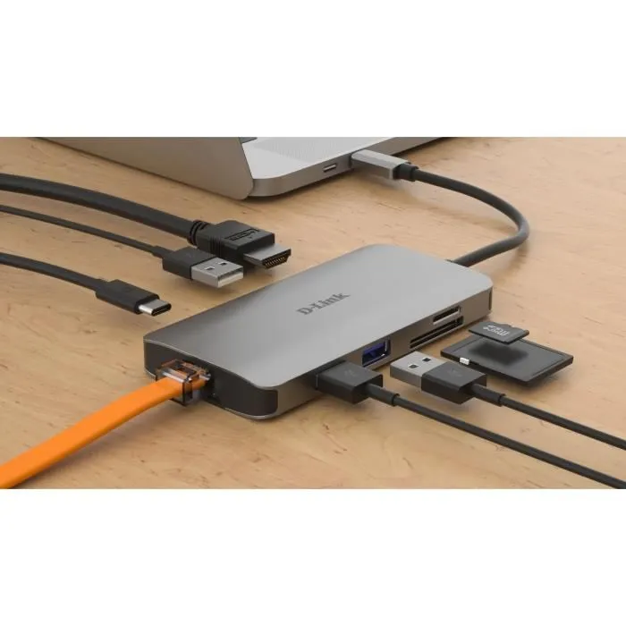 D-LINK HUB DUB-M810 3 Puertos USB 3.0, 1 Puerto HDMI, 1 Puerto USB-C, Lector de Tarjetas, 1 Puerto LAN Gris 3