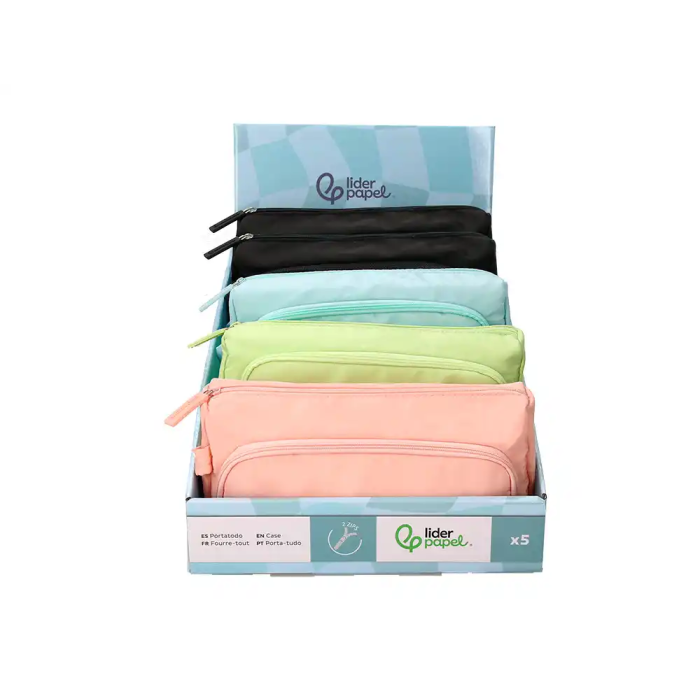Liderpapel Estuche Portatodo Minibag con Dos Cremalleras y Bolsillo Interior, Surtidos, 210x100x70 mm