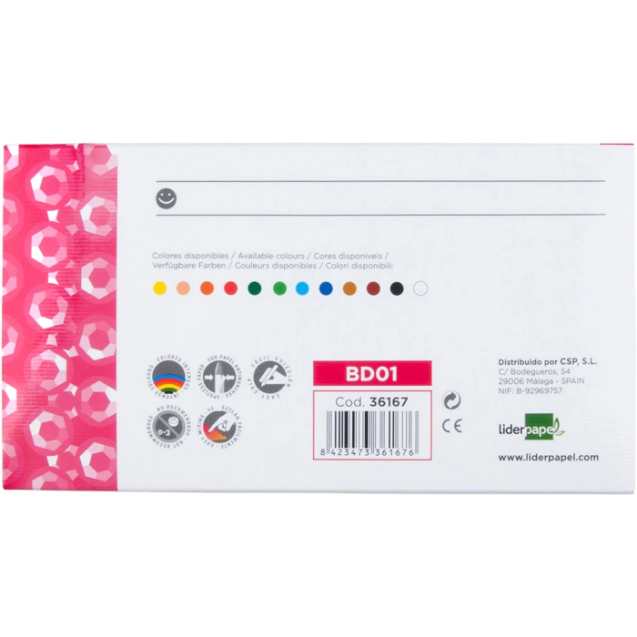 Liderpapel Lápices de cera semi blanda, colores intensos, papel antimanchas, caja 12 unidades colores surtidos 2