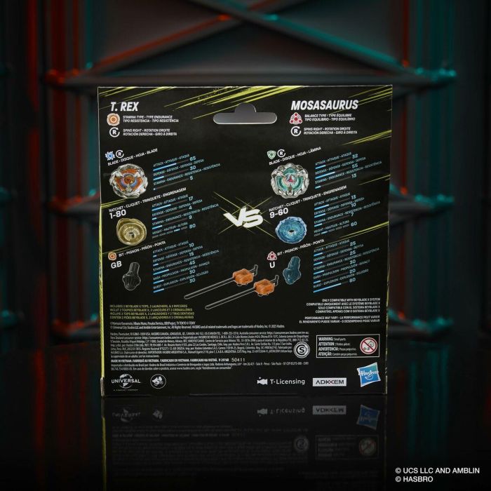Hasbro Beyblade X HASG1898ES0 Jurassic World T. Rex vs. Mosasaurus, 2 peonzas de competición, 2 lanzadores, a partir de 8 años 2