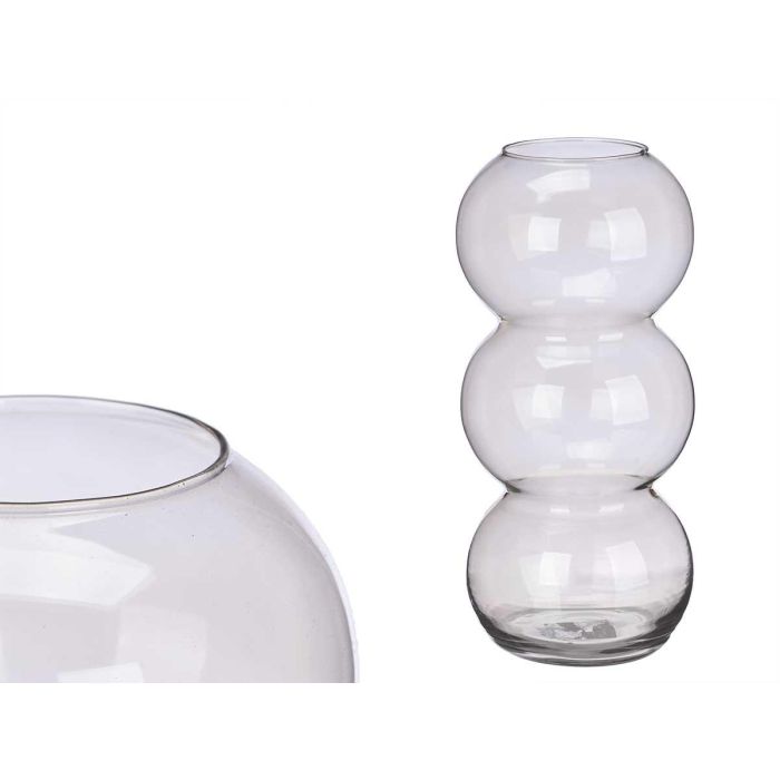Jarrón de Cristal Triple Esfera 38 cm Gris - Giftdecor (4 Unidades) Jarrón de Cristal Triple Esfera 38 cm Gris - Giftdecor (4 Unidades)