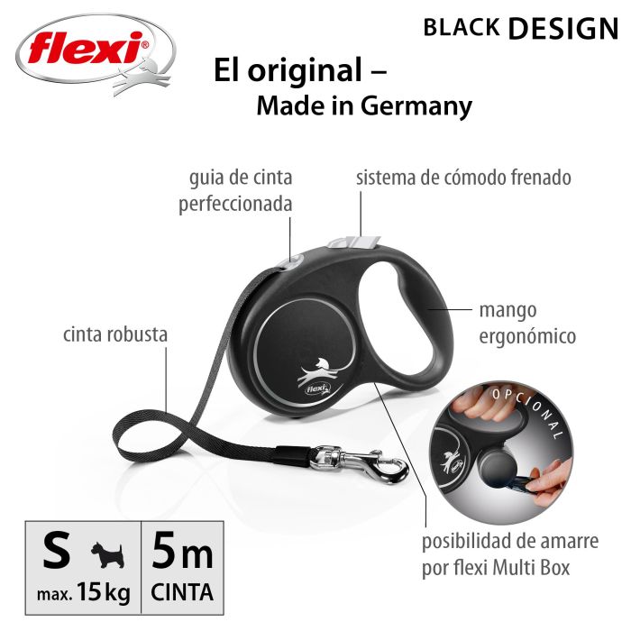 Correa Flexi Black Design S Cinta 5M Silver Correa Flexi Black Design S Cinta 5M Silver