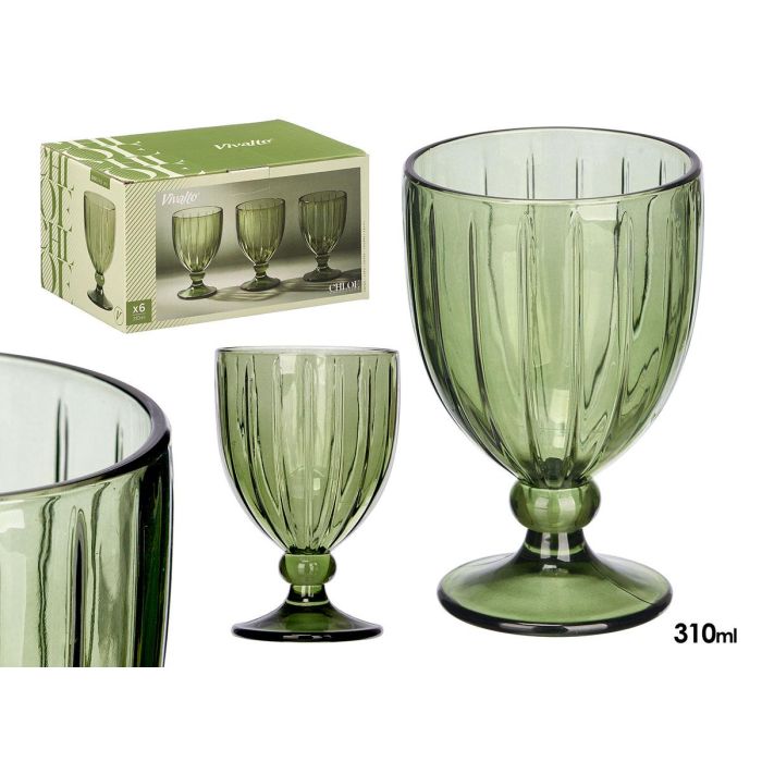 Vivalto Copa Vino Rayas 310 ml Verde 8.5x13.3x8.5 cm (Set de 24)