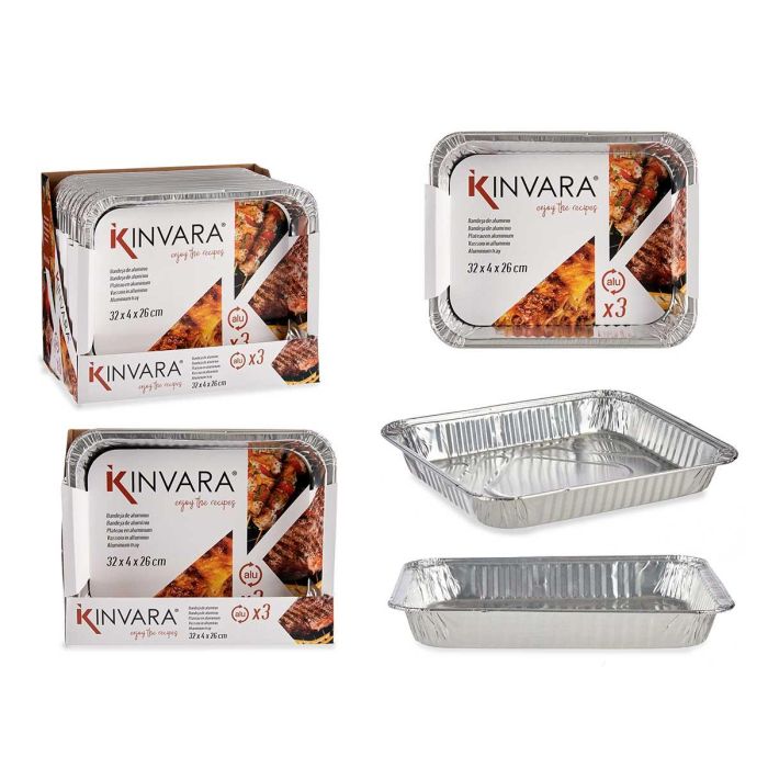 Set 3 Bandejas Aluminio Rectangular Gr Kinvara 33X5CM (24 Unidades) Set 3 Bandejas Aluminio Rectangular Gr Kinvara 33X5CM (24 Unidades)