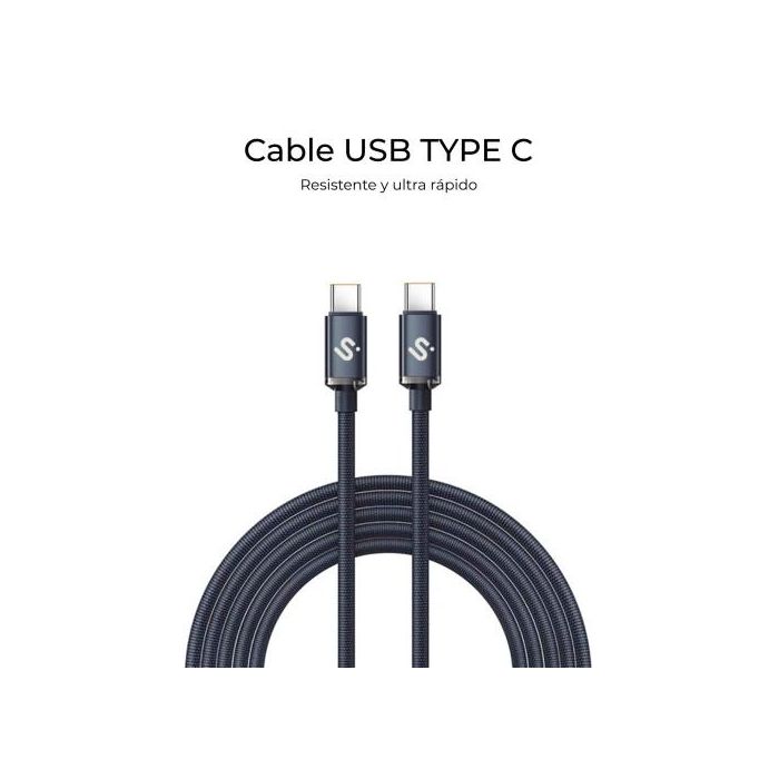 Subblim SUBCAB-C06001 Cable USB-C a USB-C Optimus Carga Rápida PD 60W 480Mbps Nylon Trenzado 1m Negro para iPhone Samsung MacBook 3