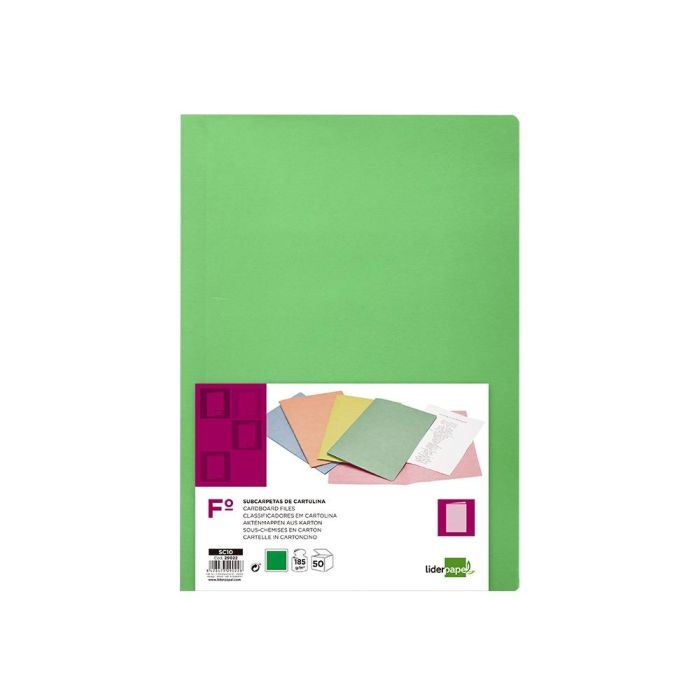 Subcarpeta Liderpapel Folio Verde Intenso 180 gr-M2 50 unidades 9