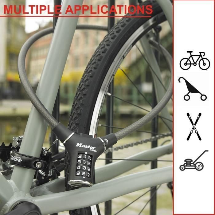 Candado para Bicicleta - MASTER LOCK - 8229EURDPRO - Cable de 90 cm - Negro - Acero trenzado 3 Candado para Bicicleta - MASTER LOCK - 8229EURDPRO - Cable de 90 cm - Negro - Acero trenzado 3