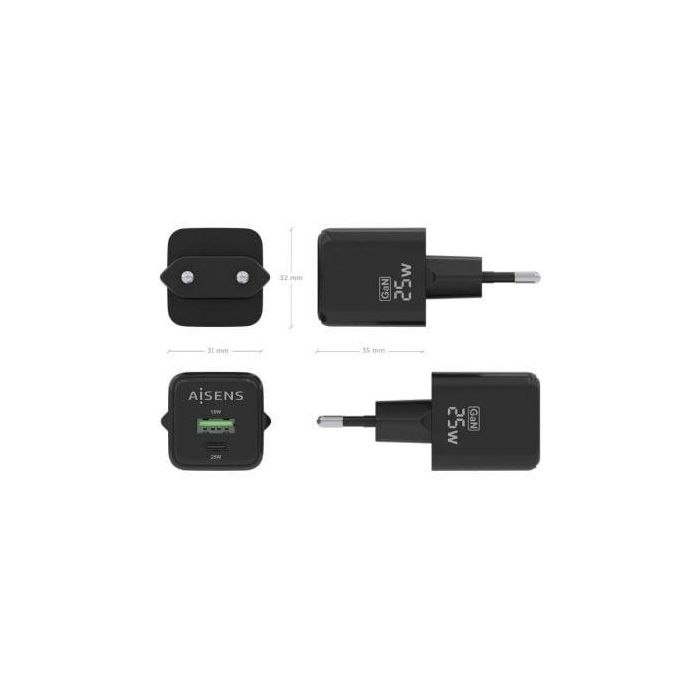 AISENS - CARGADOR GaN 25W, 1xUSB-C PD3.0 QC4.0, 1xUSB-A QC3.0, NEGRO 3 AISENS - CARGADOR GaN 25W, 1xUSB-C PD3.0 QC4.0, 1xUSB-A QC3.0, NEGRO 3
