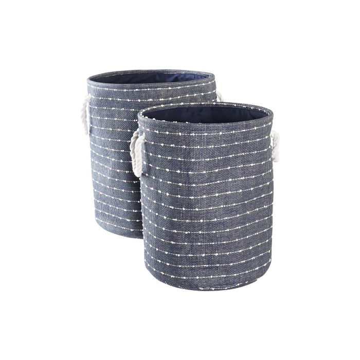 DKD Home Decor Cestas de Poliéster para Almacenaje, Set de 2, Color Azul Marino y Blanco, Medidas 38x38x47 cm 1 DKD Home Decor Cestas de Poliéster para Almacenaje, Set de 2, Color Azul Marino y Blanco, Medidas 38x38x47 cm 1