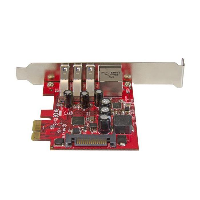 StarTech.com PEXUSB3S3 Tarjeta de Red Ethernet Gigabit y Hub USB 3.0 de 3 Puertos PCIe 2.0 Perfil Bajo 3